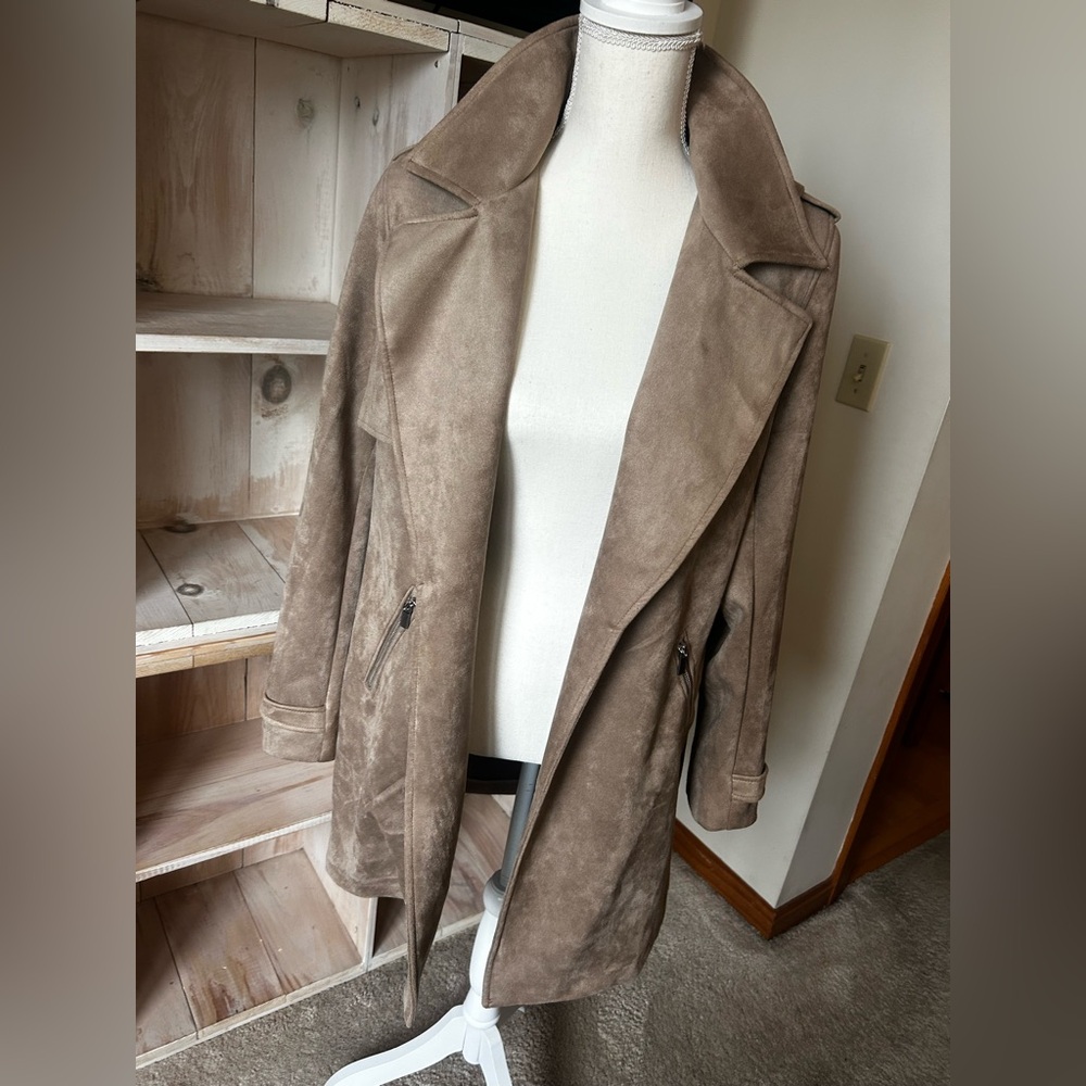 MAGASCHONI Tan Faux Suede Open Front Jacket Size Large - Picture 7 of 14